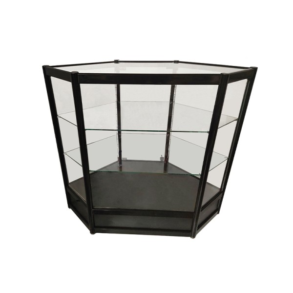 CCO5-Hexagon, GLASS SHOWCASE, LED LIGHTS, GLASS SWING DOOR WITH LOCK, WOODEN BASE